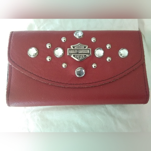 Harley-Davidson Handbags - NWOT Harley-Davidson ALL LEATHER Women's Red Studded Wallet RAW CUTS BAD!!!